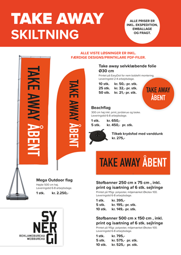 TAKE AWAY SKILTE PRISLISTE